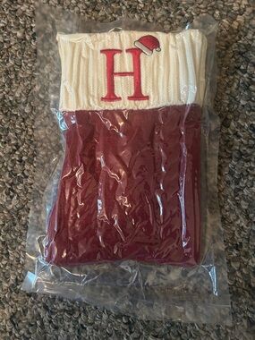 Red and Cream Knit Stocking with Embroidered 'H'